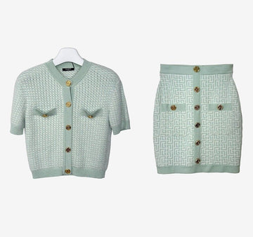 Balmain Unused Knit Cardigan Skirt Setup ETB021037 158202975 [P]