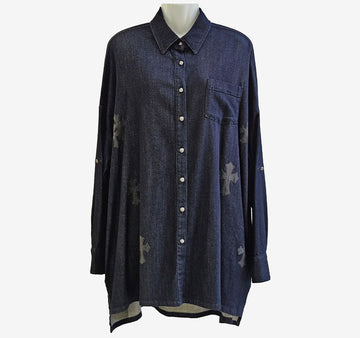 Chrome Hearts Leather Patch Indigo Denim Shirt JT8LPTG1 156991161 [P]
