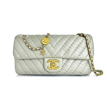CHANEL Chevron Classic Shoulder Bag Beige Gray 16 X9FSPQFM 154755535 [P]