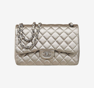 CHANEL Klassische Klapptasche Schultertasche Lammleder Champagner Gold 14 4I43G1NY 157334558 [P]