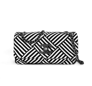 CHANEL ストライプファブリックフラップバッグショルダーバッグ B045G3PG 155303636 [P]