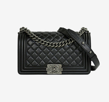 CHANEL Boy Bag Medium Black Silver 23 Series Lambskin IQWO674K 157216721 [P]