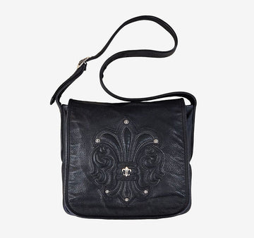 CHROME HEARTS フルール レザー メッセンジャーバッグ スペシャルオーダー クロスバッグ ブラック HRB258102C 157531476 [P]