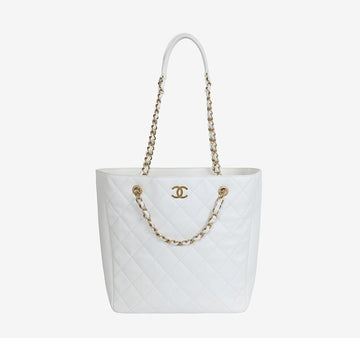 CHANEL Quilted Chain Handle Shopper Tote Bag White E2DHFMK8 158174028 [P]