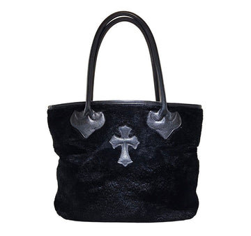 Chrome Hearts Faux Fur Mustard Cross Leather Patch Tote Bag Black VKADDE7N 155500359 [P]