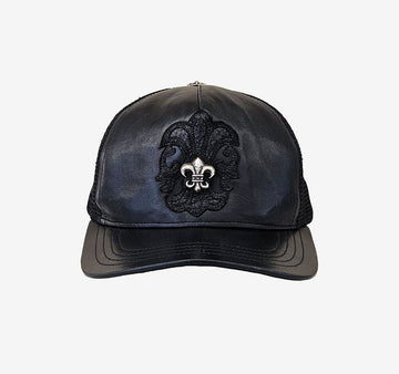 Chrome Hearts Fleur Charm Leather Baseball Cap Black JPK2YNXE 157847131 [P]