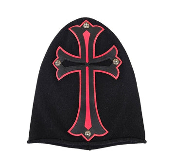CHROME HEARTS Big Cross Lederpatch Maske Beanie Einheitsgröße 155762021 [P]