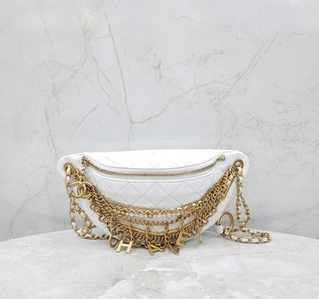 CHANEL Weißer Kettenverzierung Waist Belt Bag 153856042 [P]