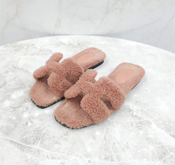HERMES Shearling Oran Sandalen Slipper 37 123100183 [P]