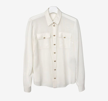 BALMAIN クレープシルクシャツ 38 アイボリー 158331353 [P]