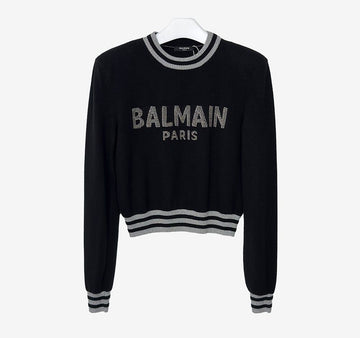 Balmain Logo Intarsia Wool Cashmere Crop Sweater Black 158331903 [P]