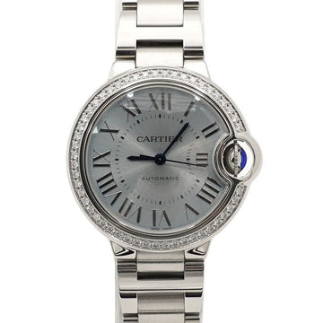 CARTIER ブルー サンレイ ブラシダイヤル 058カラット 50Pベゼルダイヤ バロンブルー 33MM 自動巻き スチール ウィメンズウォッチ 0028 158357838 [P]
