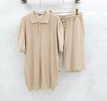 Kiton Detail Beige Short Sleeve Polo Shirt and Shorts Set 144919374 [P]