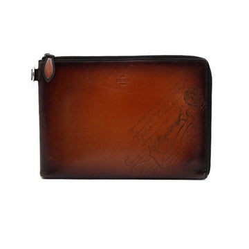 Berluti Brown NINO GM Scritto Leather Zip Clutch Bag E0231P 158357923 [P]