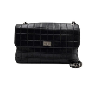 CHANEL Vintage schwarze Lammleder 2.55 Quilted Cargo-Flap Schultertasche mit Silberkette aa65706 158357935 [P]