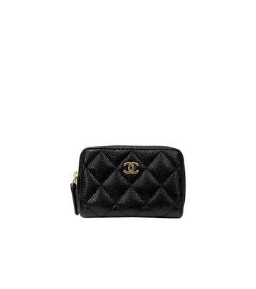CHANEL Black Caviar Skin Zip Card Wallet 58283 158364390 [P]