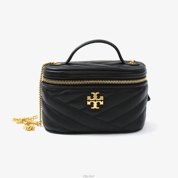 TORY BURCH Kira Chevron Mini Vanity Case Crossbody Bag Schwarz mit goldener Hardware 9484076325 158372475 [P]