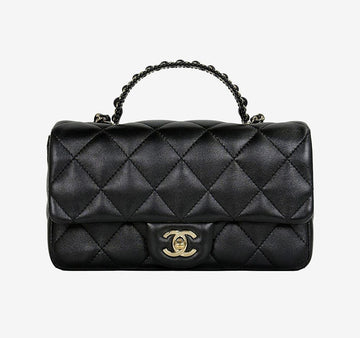 CHANEL Top Handle Classic Lambskin Flap Bag Medium Black G4Z1C882 158372759 [P]