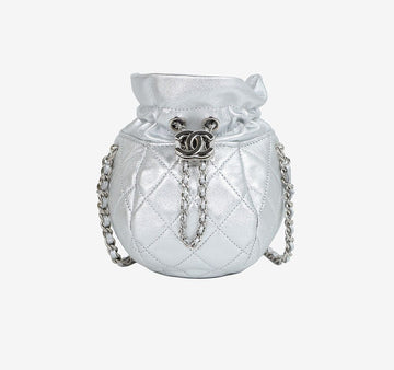 CHANEL Verwendeter AP3271 Drawstring Mini Beutel Silber Lammleder 158373106 [P]