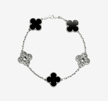 Van Cleef & Arpels Vintage Alhambra Bracelet 5 Motifs Black Onyx Diamond A40H8UZQ 158375600 [P]