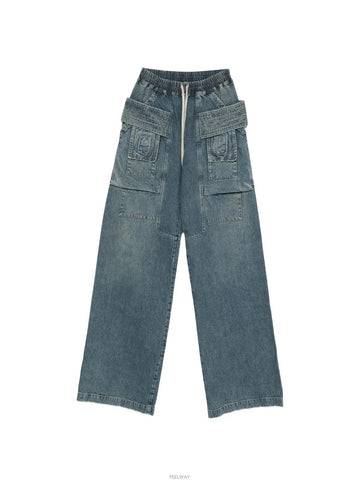RICK OWENS ワイドカーゴパンツディストレスドウォッシュドインディゴDU01F4394DWB06 158394988 [P]