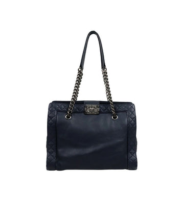 CHANEL Navy Soft Calfskin Boy Shopper Bag 65228 158396774 [P]