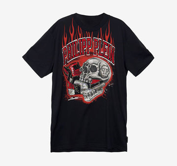 Philipp Plein Unused Skull Fire Crystal Rhinestone T-Shirt Black 158404578 [P]