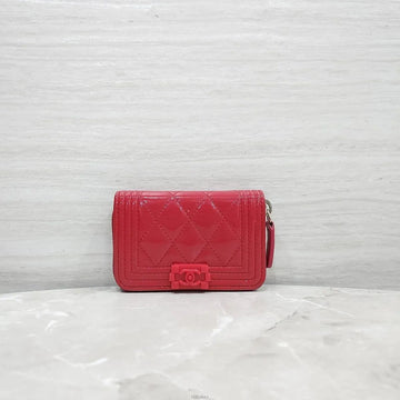 CHANEL Zipper-Kartenetui in Pink mit Chevron-Muster 158406487 [P]