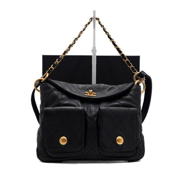 CHANEL Grained Calfskin Caviar Schultertasche mit zwei Fächern und goldener Kette AS5384 158406657 [P]
