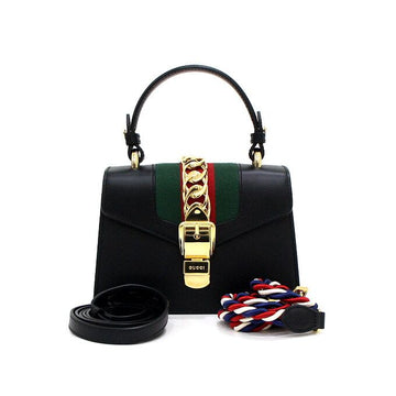 Gucci Black Leather Mini Sylvie Shoulder Bag and Crossbody 470270 158406682 [P]