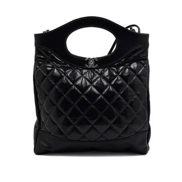 CHANEL ブラックカーフスキン31ハンドルトートバッグ兼シルバー金具ショルダーバッグクロスバッグaa65688 158406687 [P]