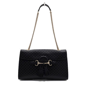 Gucci Black GG Logo Leather Emily Tassel Shoulder Bag with Gold Chain 449635 158406713 [P]