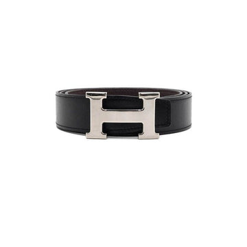 Hermes Reversible Black Leather H Logo Silver Buckle 32MM Belt 65774 158416859 [P]