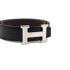 HERMES Schwarzer Leder Wende-Gürtel mit H-Logo und silberner Schnalle 32MM aa65774 158416859 [P]