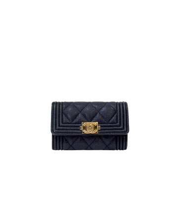 CHANEL Navy Caviar Boy Card Wallet 64126 158423704 [P]