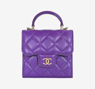 CHANEL Classic Top Handle Flap Coin Purse Lambskin Purple 3UQDRD3N 158436911 [P]