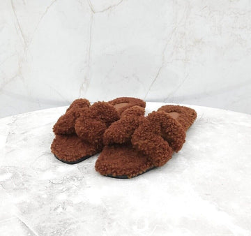 Hermes Shearling Slippers Brown 154072603 [P]
