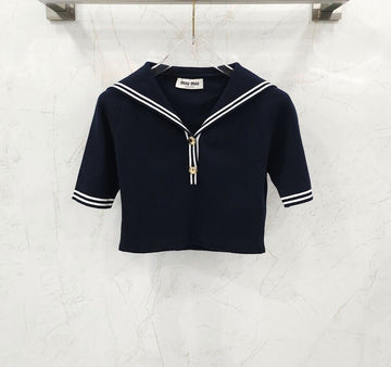 MIU MIU Kurzarm Baumwollsweater mit Kragen MML897 154750839 [P]
