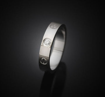 Cartier 18k Love Band 18K White Gold Diamond 1P Size 50 4MM 7684628890 142027347 [P]