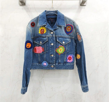 LOUIS VUITTON x X Kusama Yayoi limitierte Auflage Multi-Patch Denim Jacke 133484180 [P]