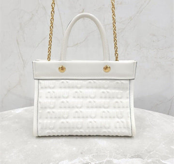 Miu Miu White Embossed Logo Tote Shoulder Bag 5BA243 132453713 [P]