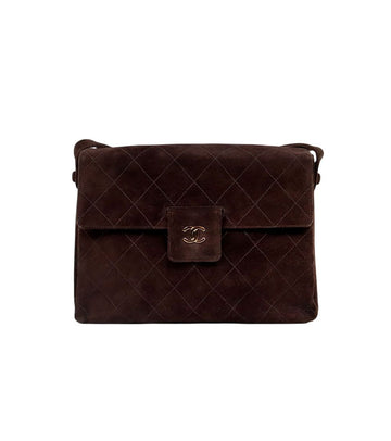 CHANEL Brown Suede Quilted Flap Shoulder Bag 62839 158492709 [P]