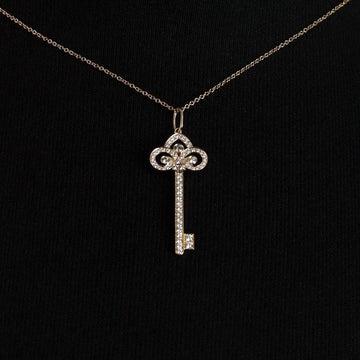 Tiffany & Co Pavé Diamond Fleur de Lis Key Pendant Necklace 18K Rose Gold aa65554 158505201 [P]