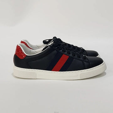 Gucci Ace Sneakers Square Web Black Leather 757892 8+ 158508599 [P]