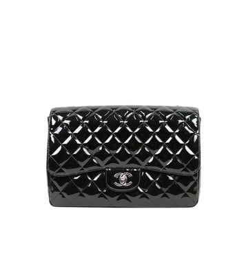 CHANEL Black Large Patent Classic Handbag Single Flap 65189 158515899 [P]
