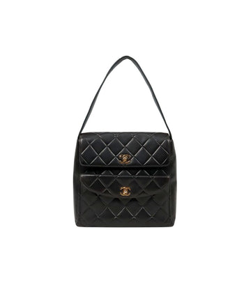 CHANEL ブラックレザー ポケット ショルダーバッグ 65644 158515902 [P]