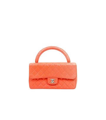 CHANEL Orange Lambskin Quilted Top Handle Tote Bag 64403 158516564 [P]