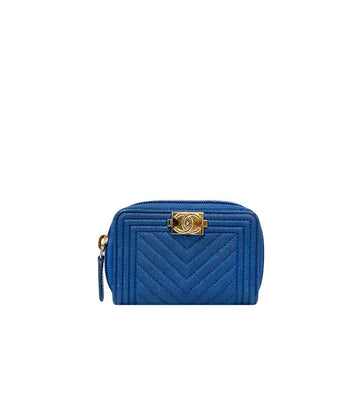 CHANEL Navy Boy Chevron Zip Card Wallet 60354 158516595 [P]
