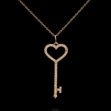 Tiffany & Co Heart Key 18K Rose Gold Diamond Necklace 9553391275 158531140 [P]
