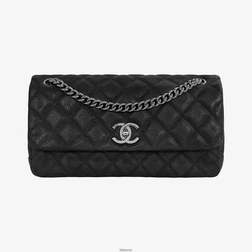 CHANEL Caviar Klapp Schultertasche mit Silberkette Schwarz A67741 158531728 [P]